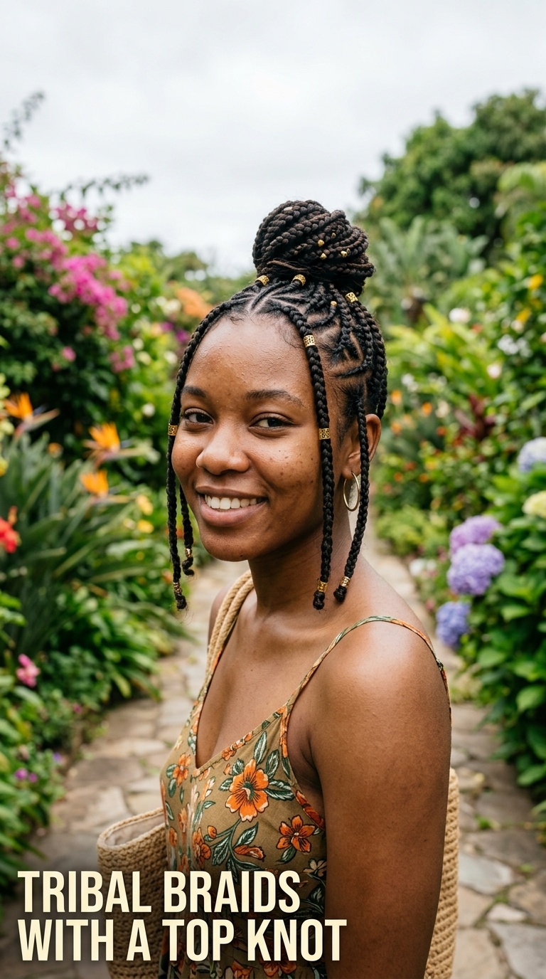 Tribal Braids with a Top Knot
