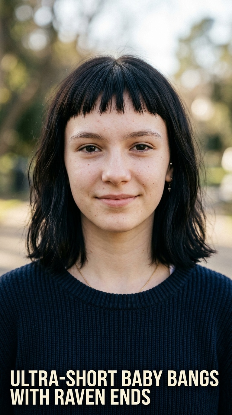 Ultra-Short Baby Bangs with Raven Ends