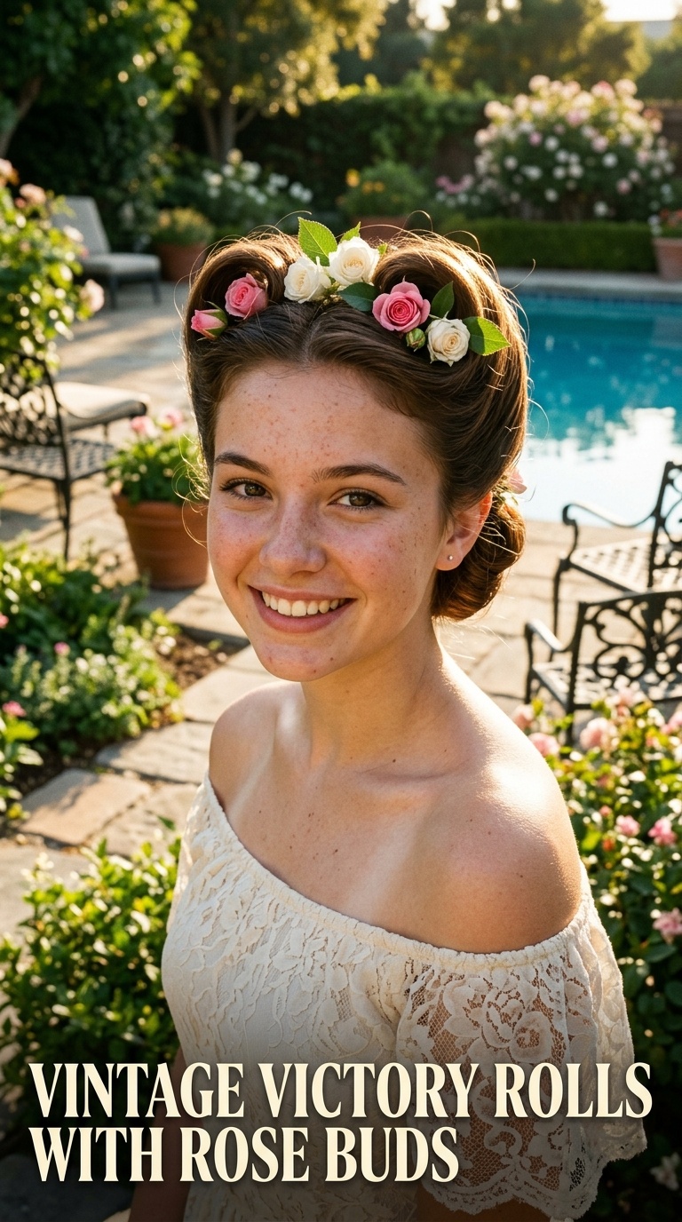 Vintage Victory Rolls with Rose Buds