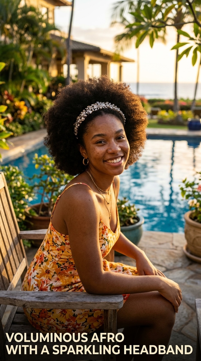 Voluminous Afro with a Sparkling Headband