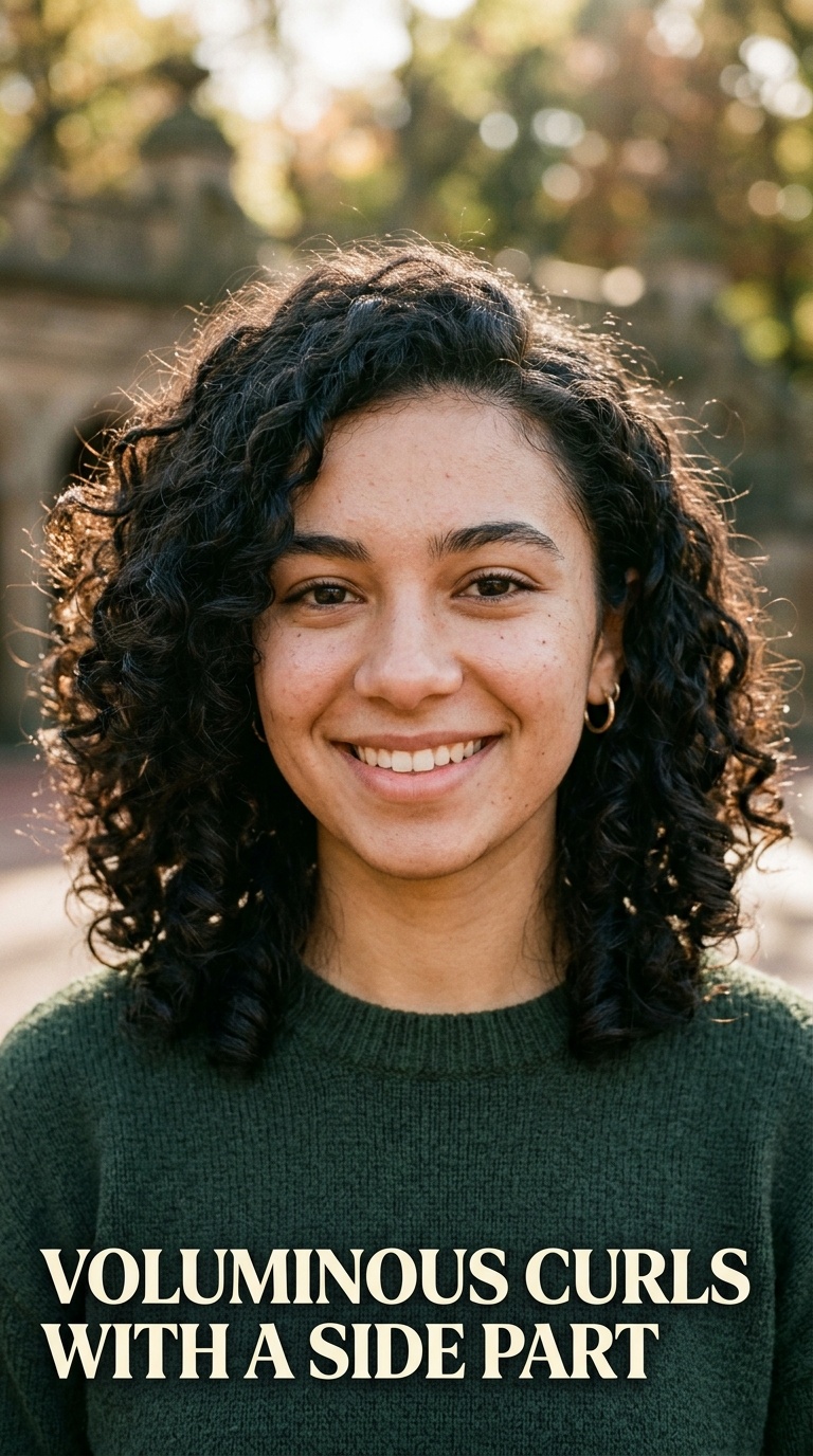 Voluminous Curls with a Side Part