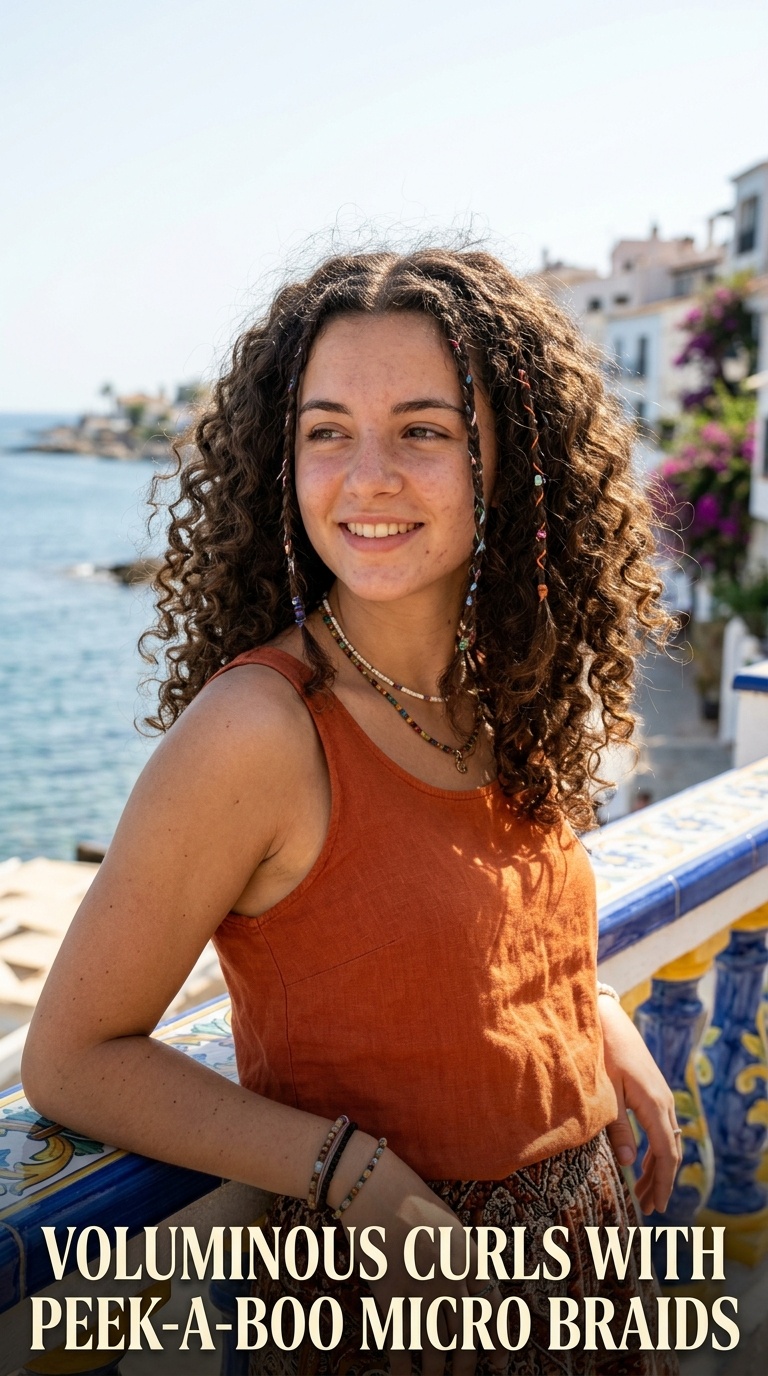 Voluminous Curls with Peek-a-boo Micro Braids