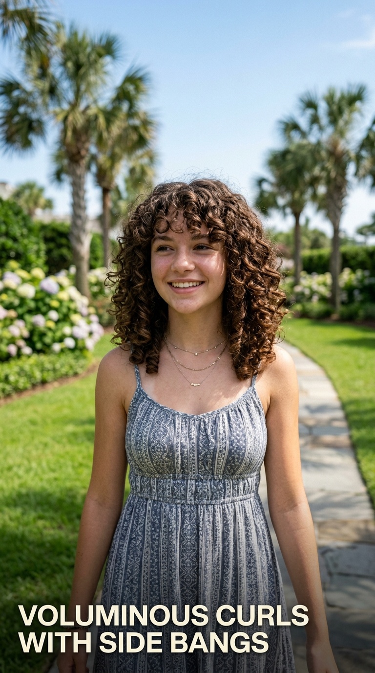 Voluminous Curls with Side Bangs