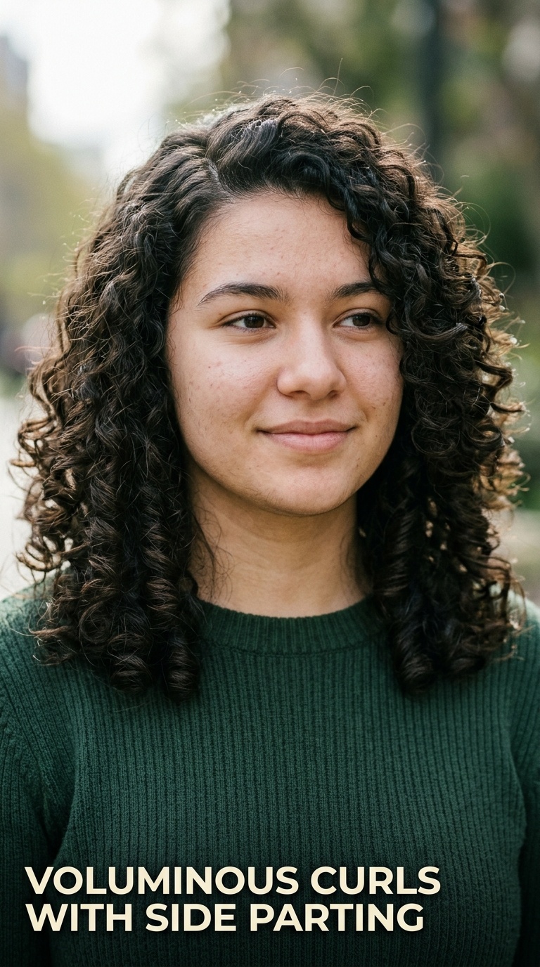 Voluminous Curls with Side Parting