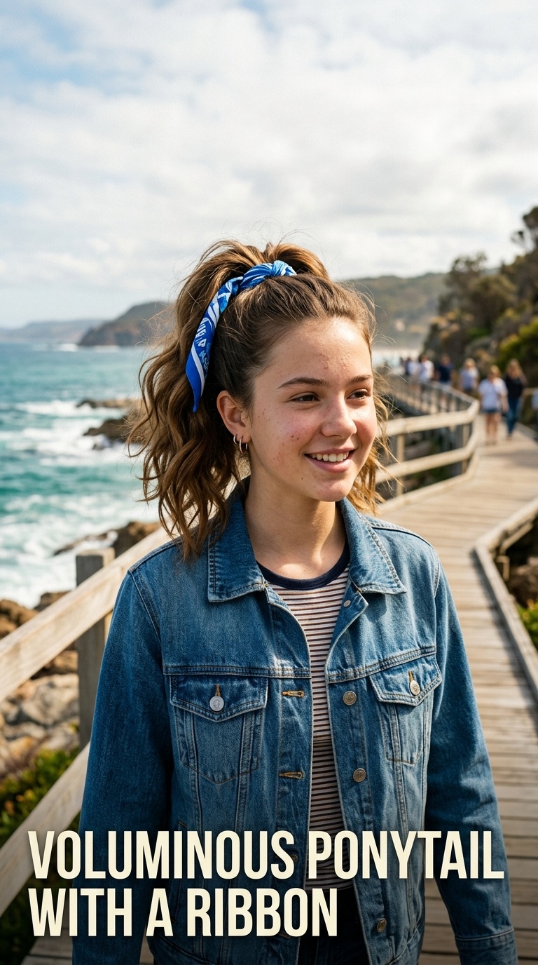 Voluminous Ponytail with a Ribbon