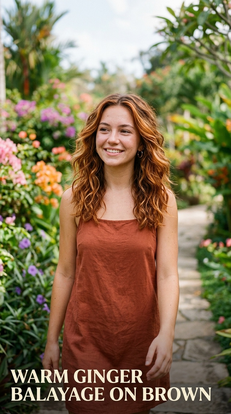 Warm Ginger Balayage on Brown