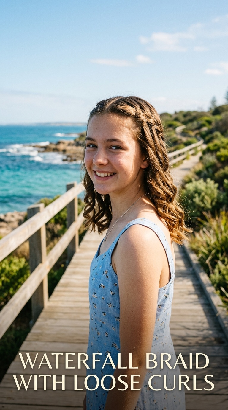 Waterfall Braid with Loose Curls