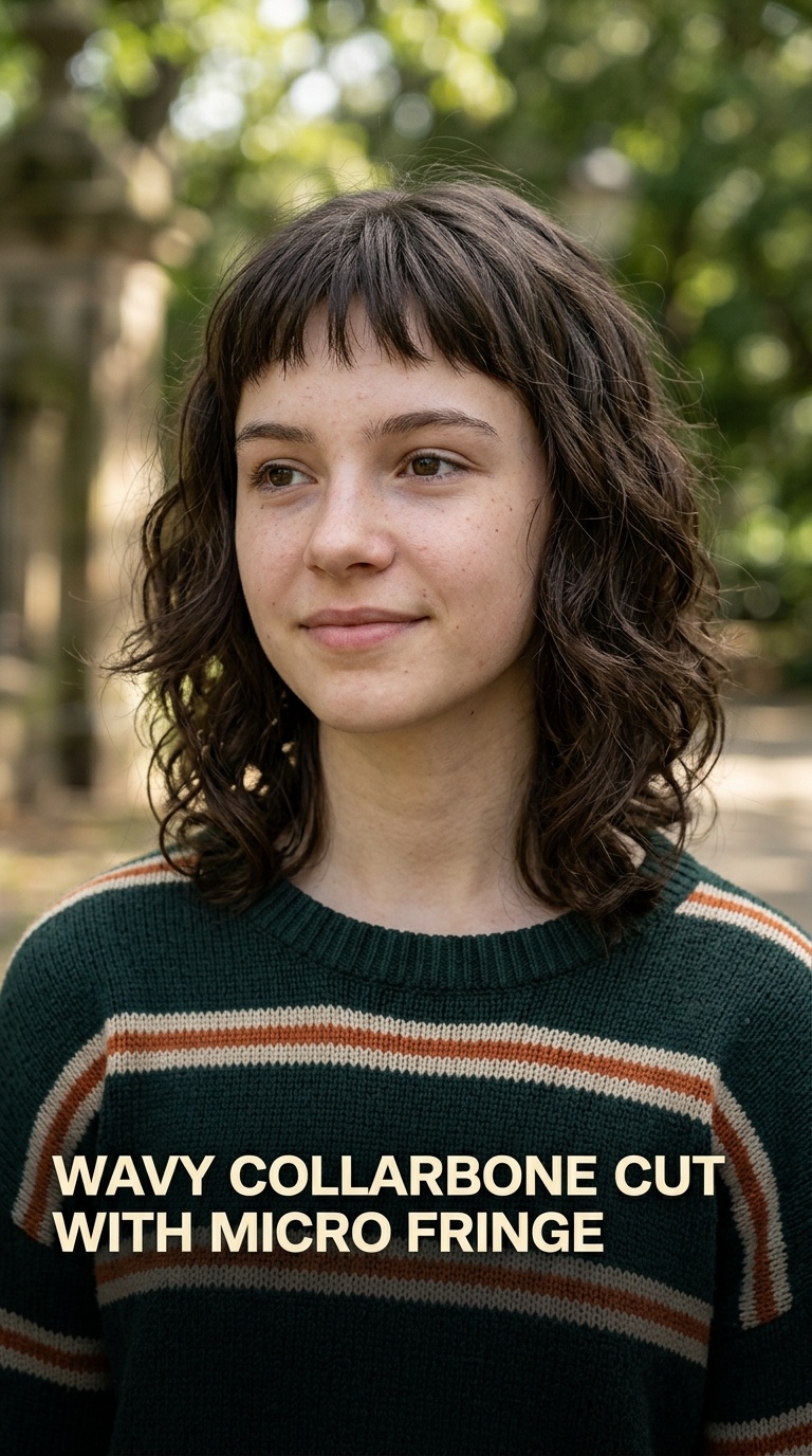 Wavy Collarbone Cut with Micro Fringe