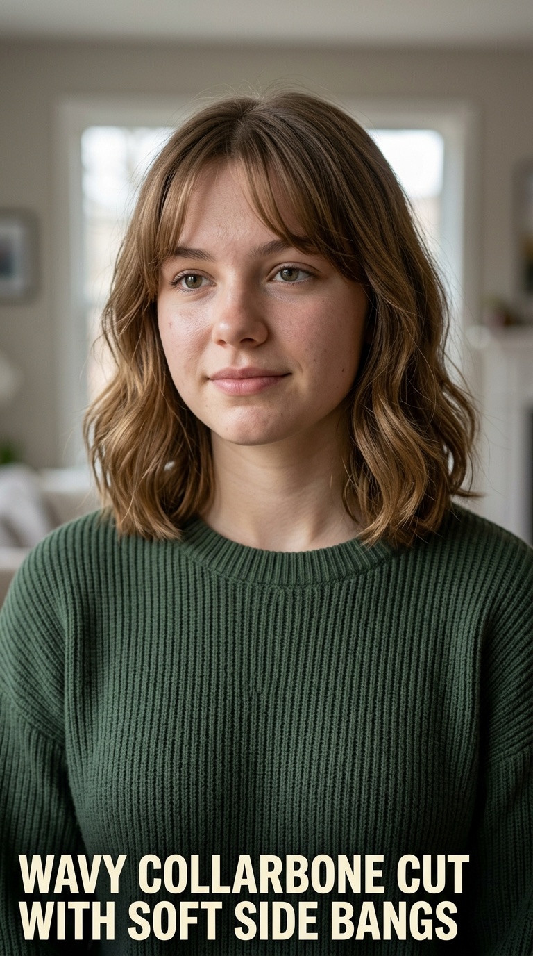 Wavy Collarbone Cut with Soft Side Bangs