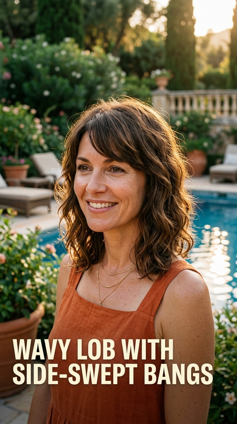 Wavy Lob with Side-Swept Bangs