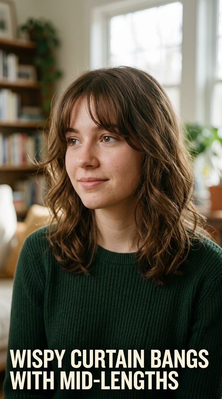 Wispy Curtain Bangs with Mid-Lengths