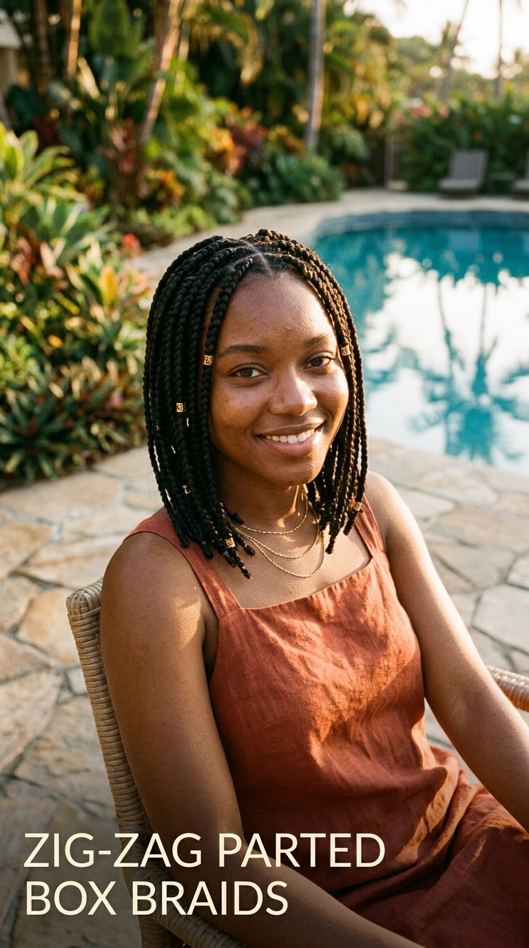 Zig-Zag Parted Box Braids