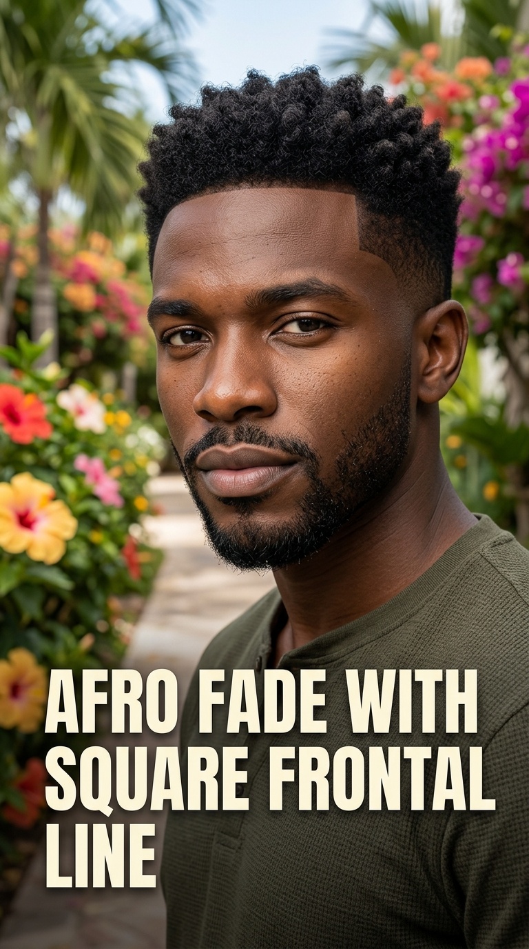Afro Fade with Square Frontal Line
