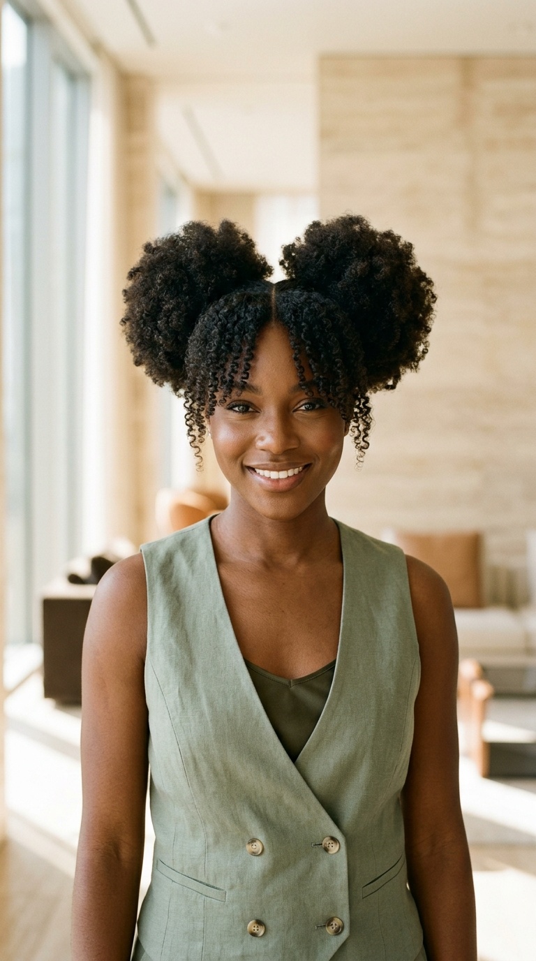 Afro Puff Curtain Bangs Black Women