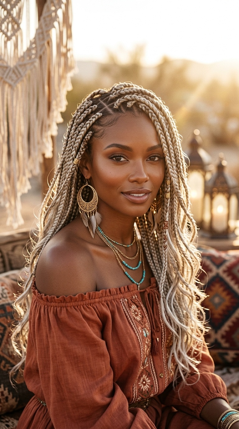 Ash Blonde Boho Braids Style