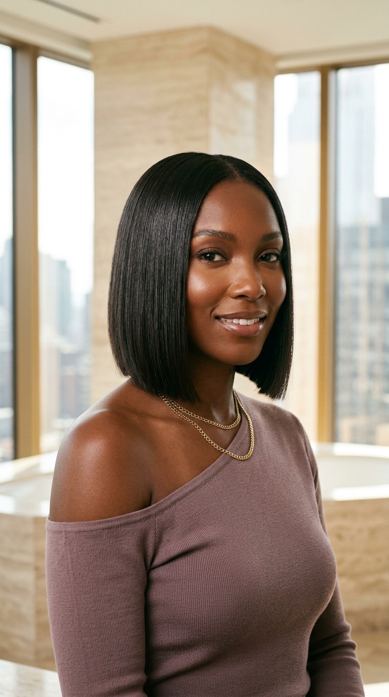 Asymmetrical Bob Short Straight Hair Black Women