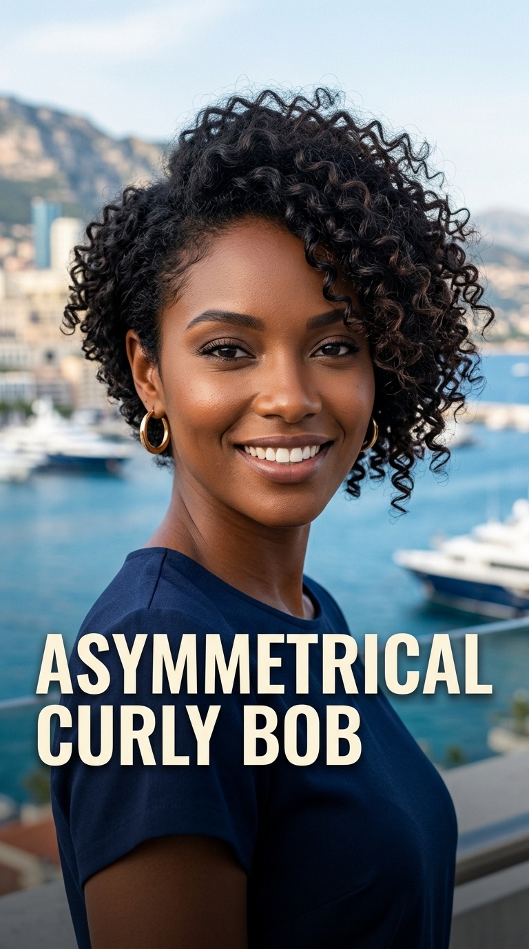 Asymmetrical Curly Bob