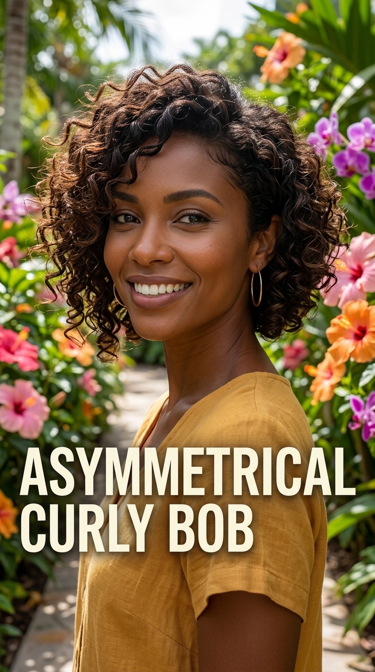 Asymmetrical Curly Bob