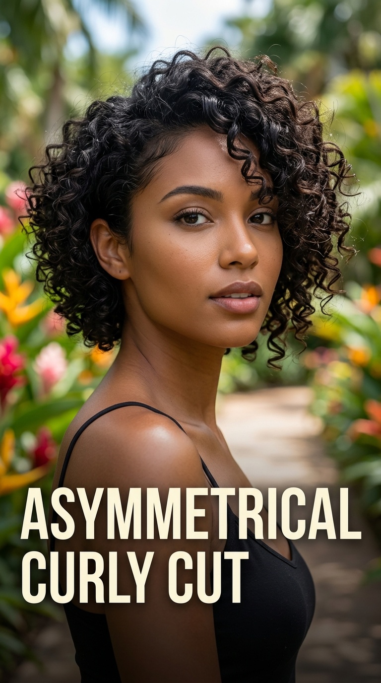 Asymmetrical Curly Cut
