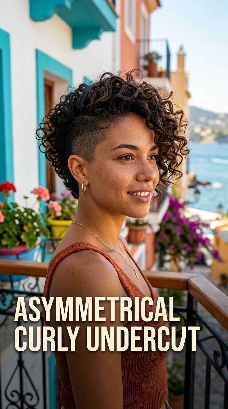 Asymmetrical Curly Undercut