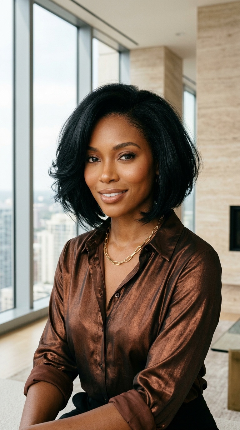 Asymmetrical Voluminous Bob Cut Black