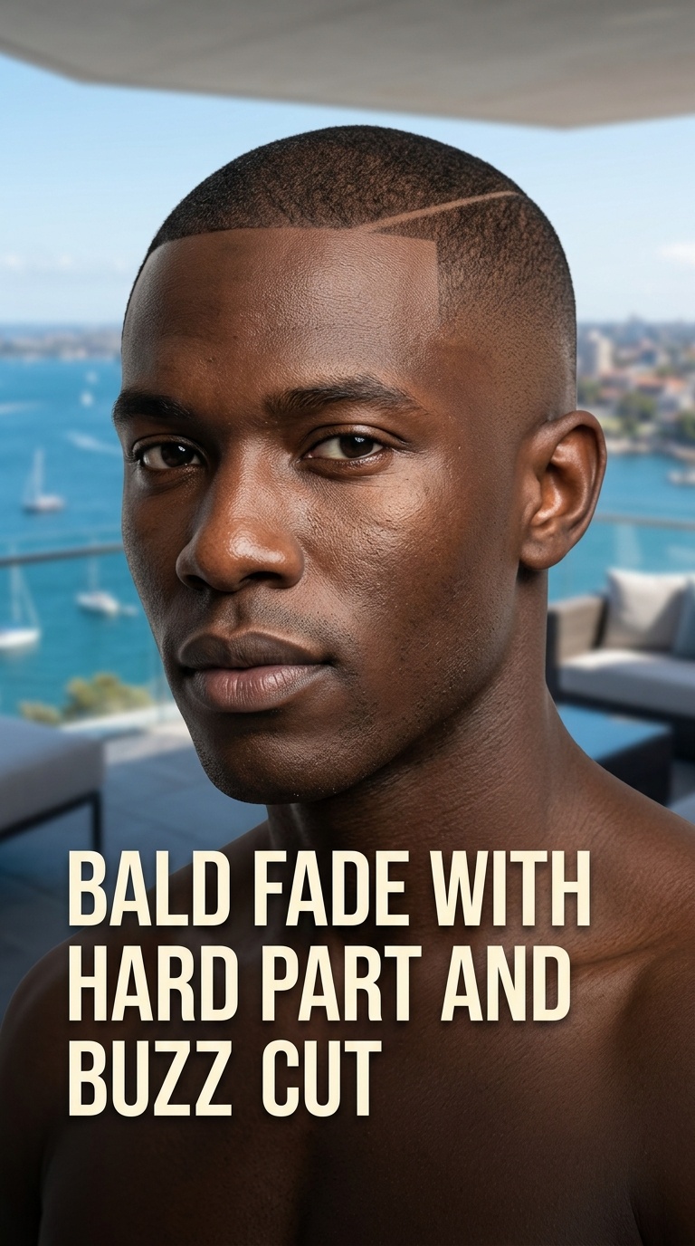 Bald Fade with Hard Part and Buzz Cut