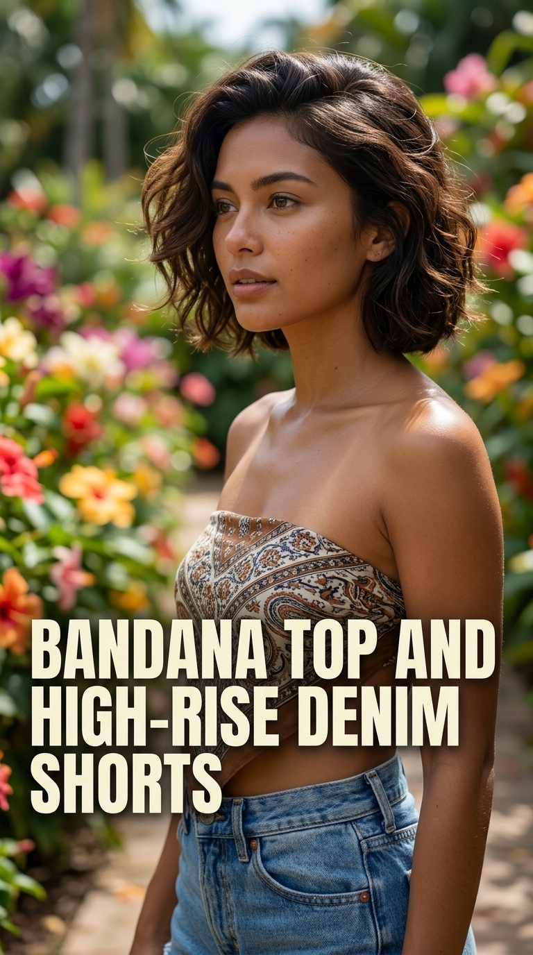 Bandana Top and High-Rise Denim Shorts
