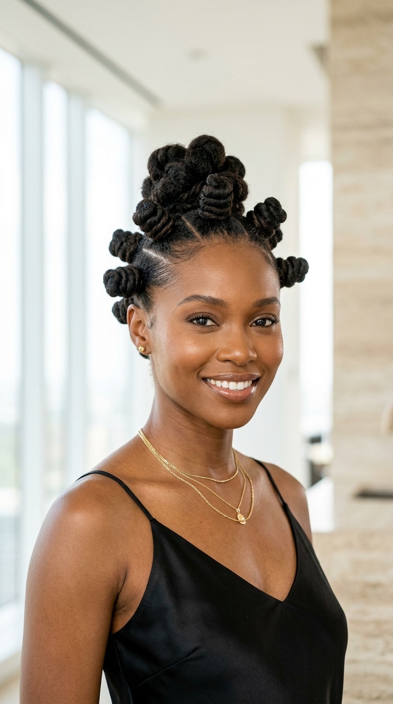 Bantu Knot Bun Style
