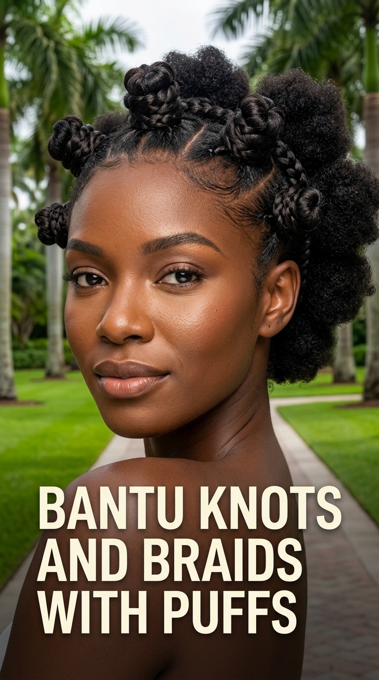 Bantu Knots and Braids with Puffs