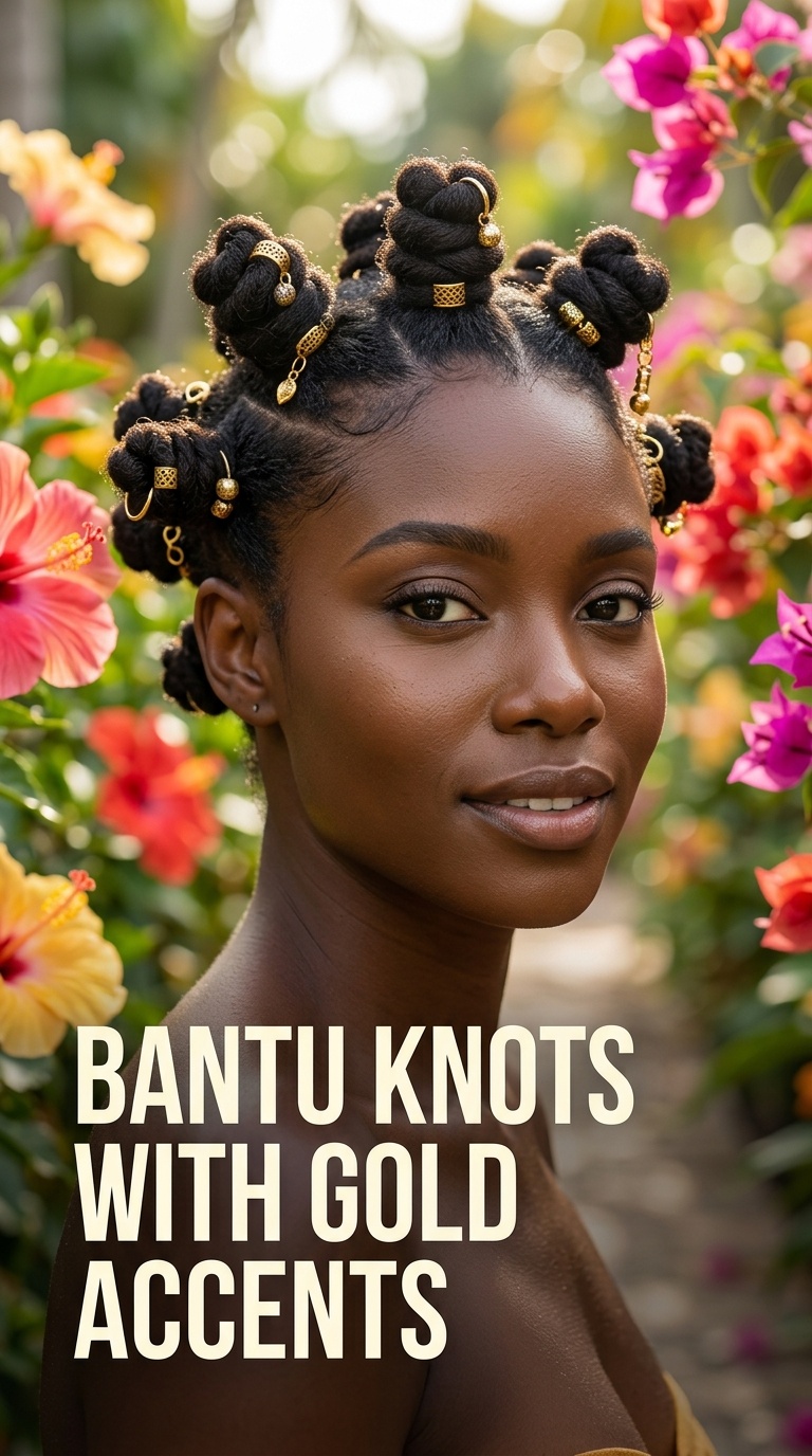 Bantu Knots with Gold Accents