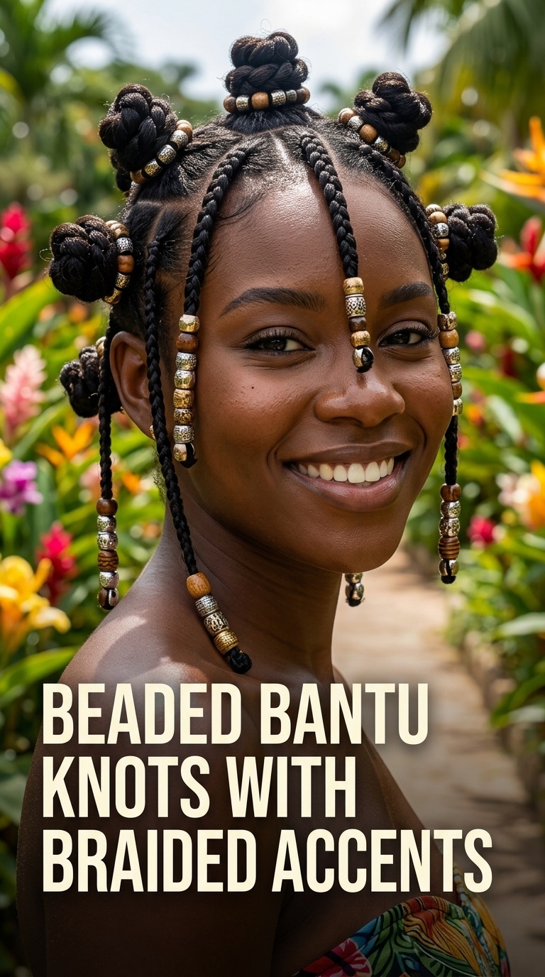 Beaded Bantu Knots with Braided Accents
