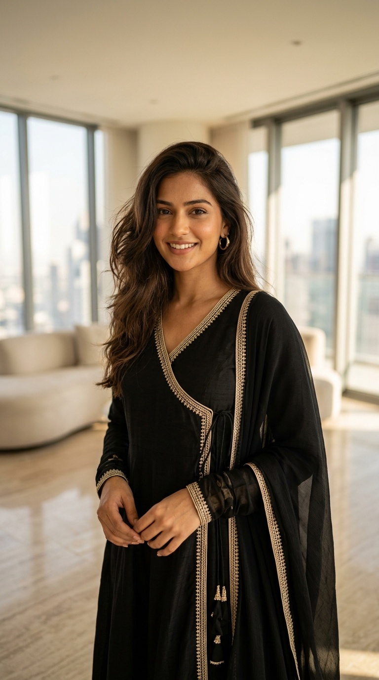 Black Angrakha Suit For Women