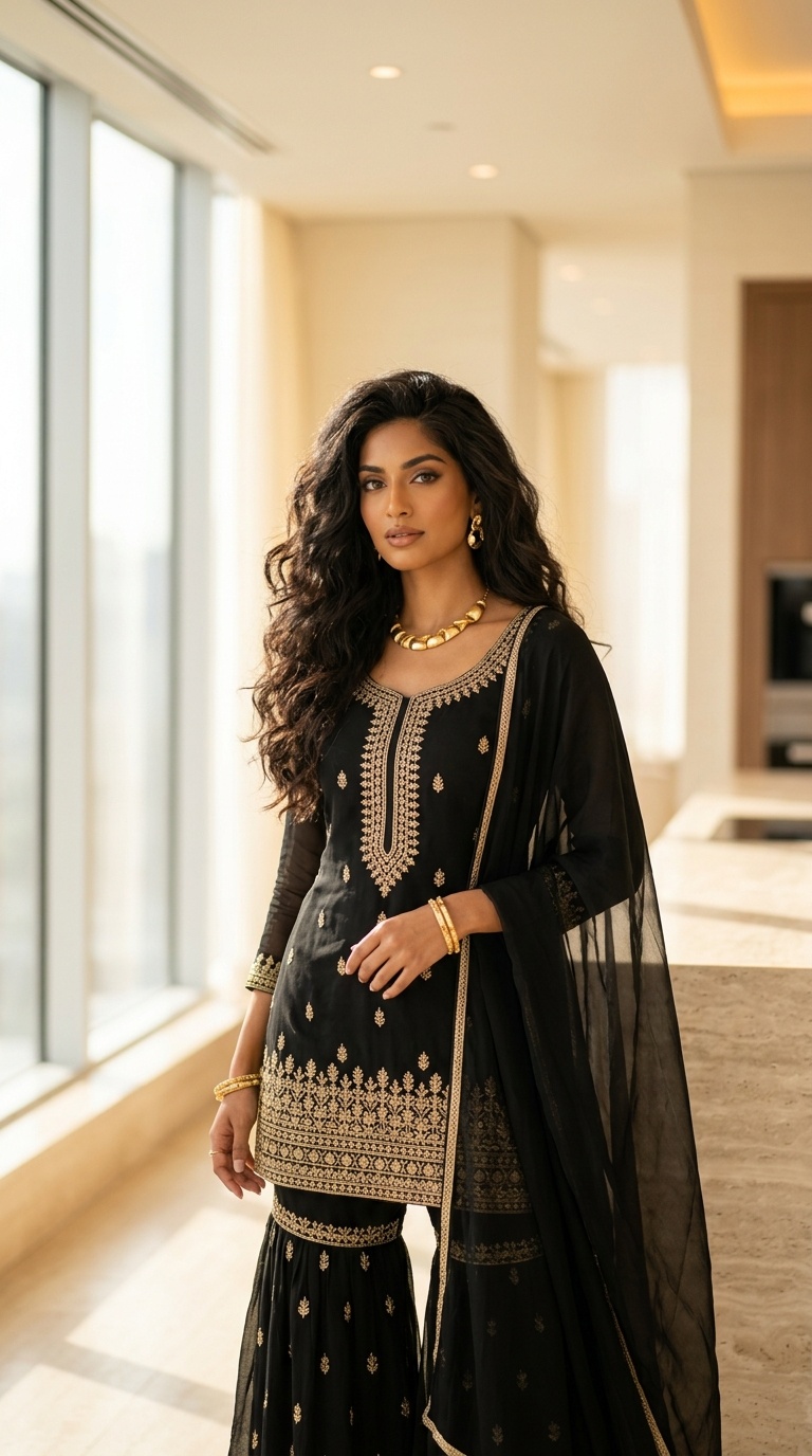 Black Sharara Suit For Women