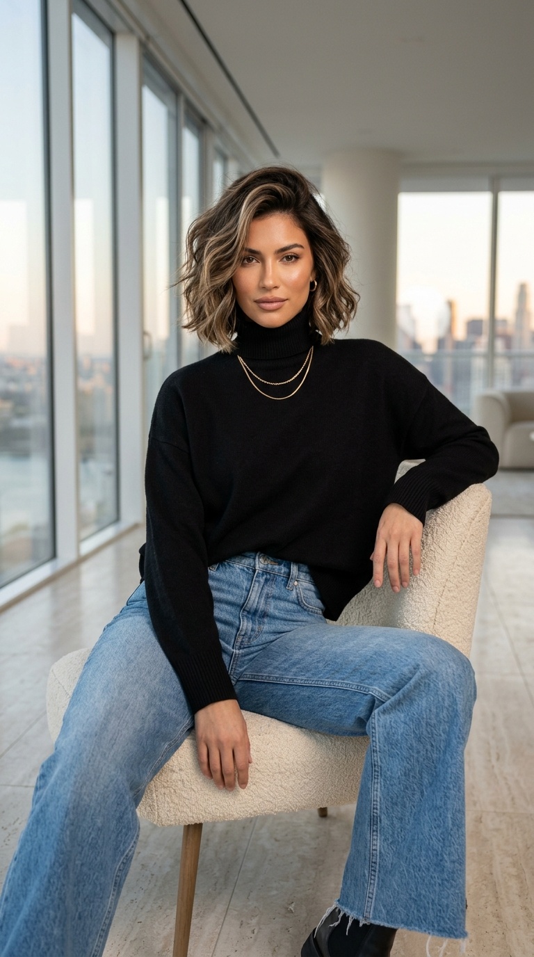 Black Shirt And Blue Jeans