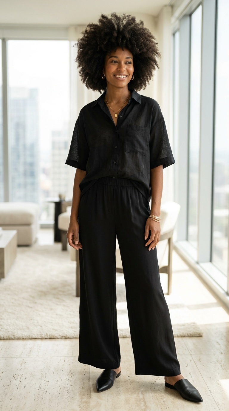 Black Shirt With Wide Leg Pants
