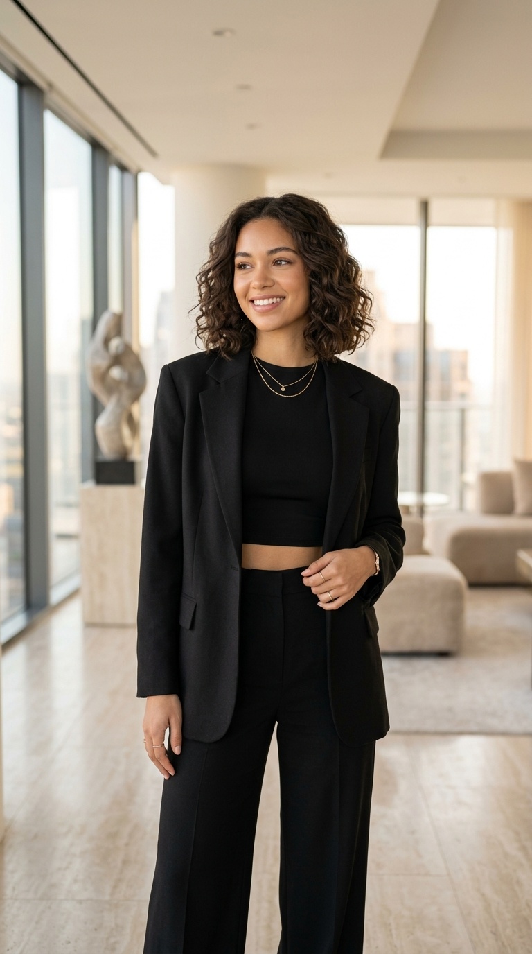 Black Suit With Crop Top