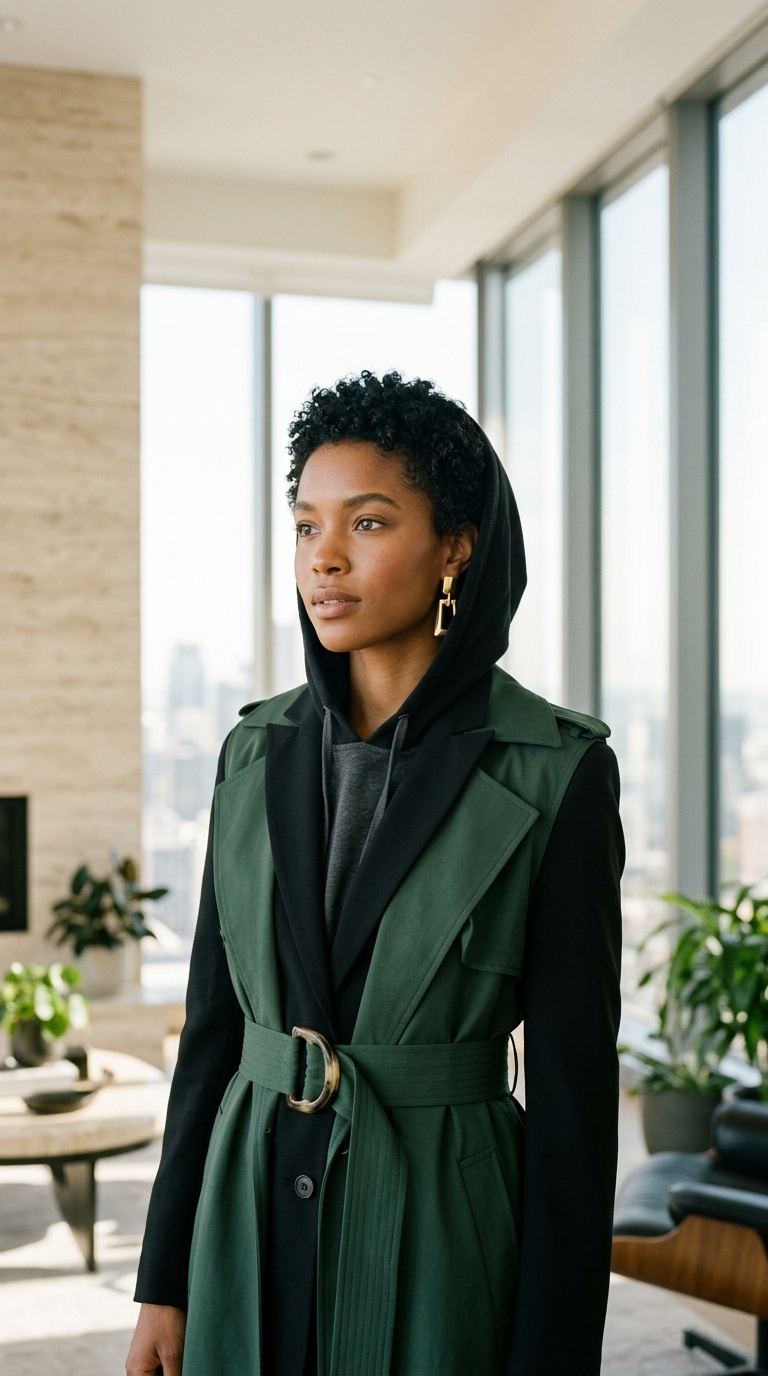 Black Suit With Hoodie Layer