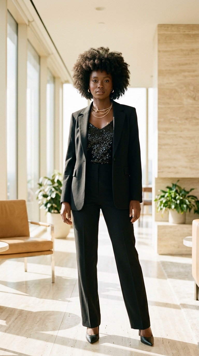 Black Suit With Sequin Top