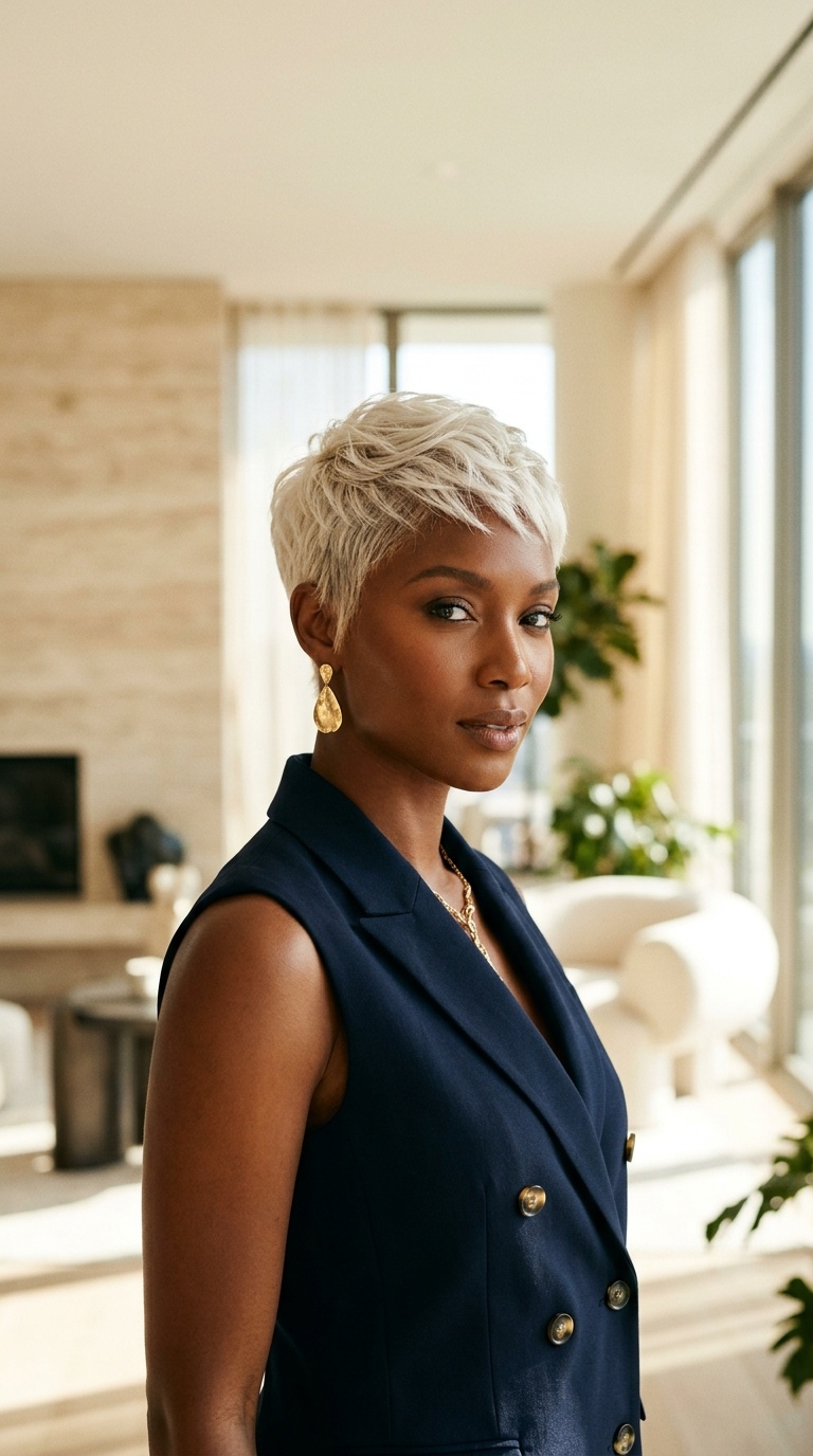 Bleached Crop Pixie Black Women