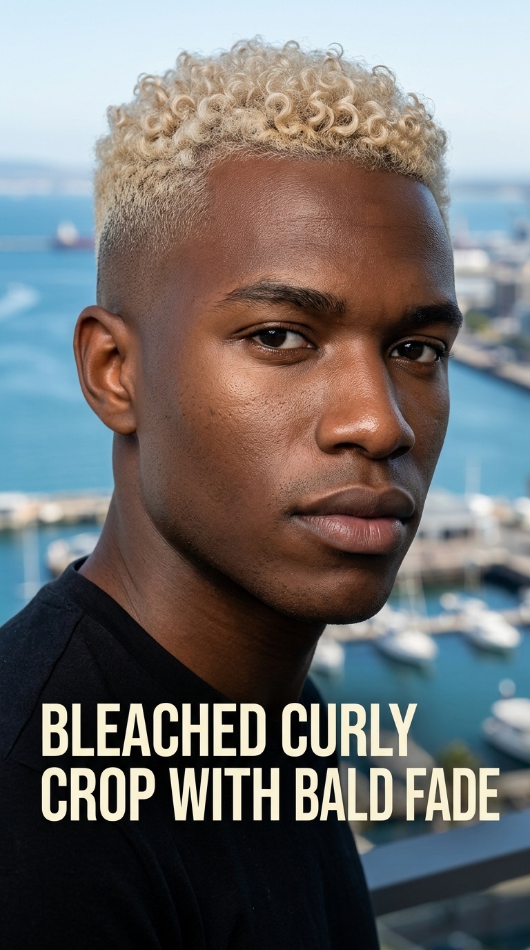 Bleached Curly Crop with Bald Fade