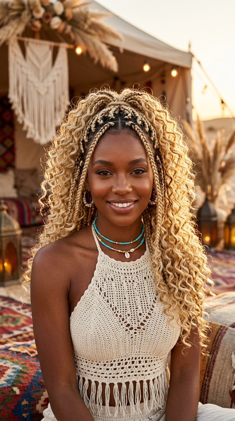 Blonde Boho Braids With Curls