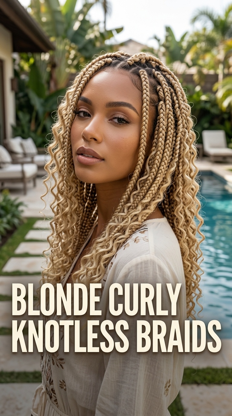 Blonde Curly Knotless Braids