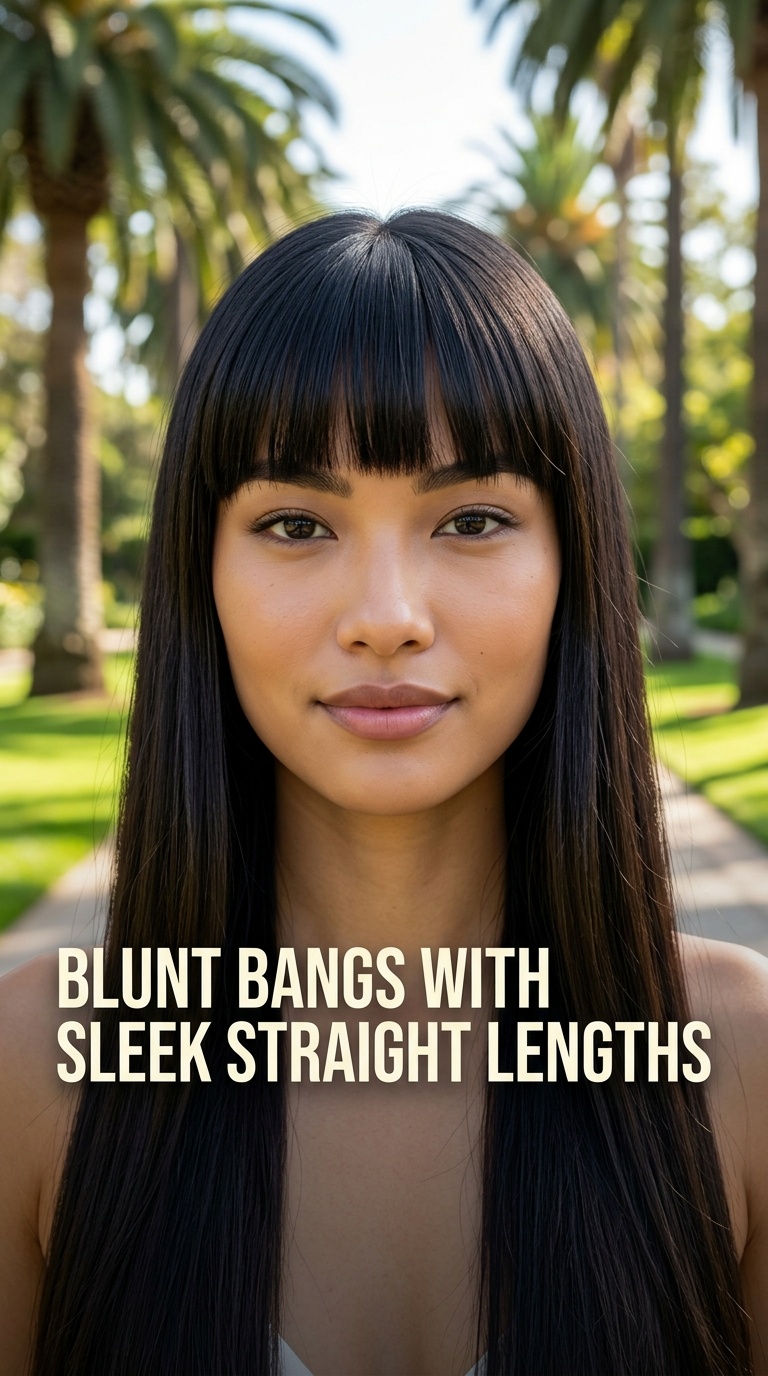 Blunt Bangs with Sleek Straight Lengths