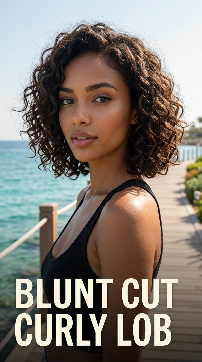 Blunt Cut Curly Lob