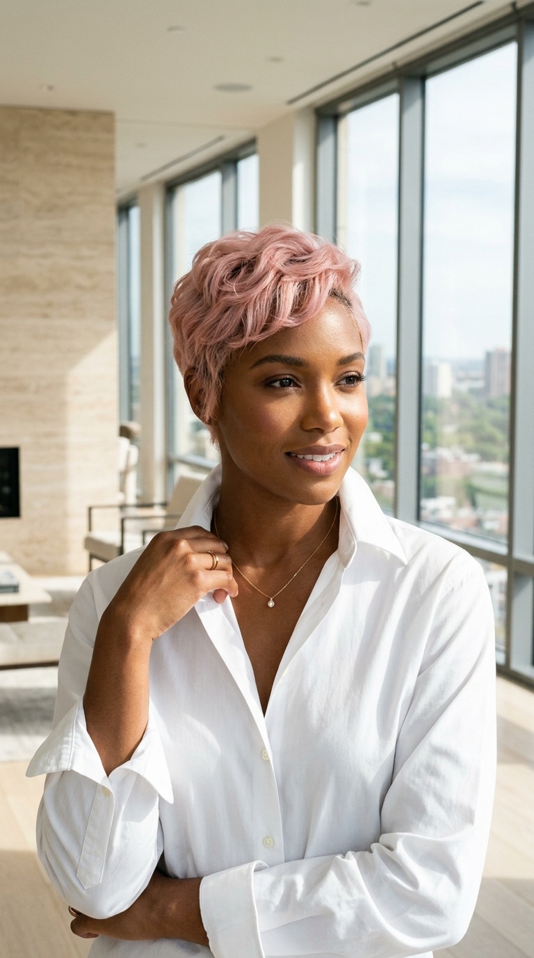 Blush Pink Pixie Cut Black Women