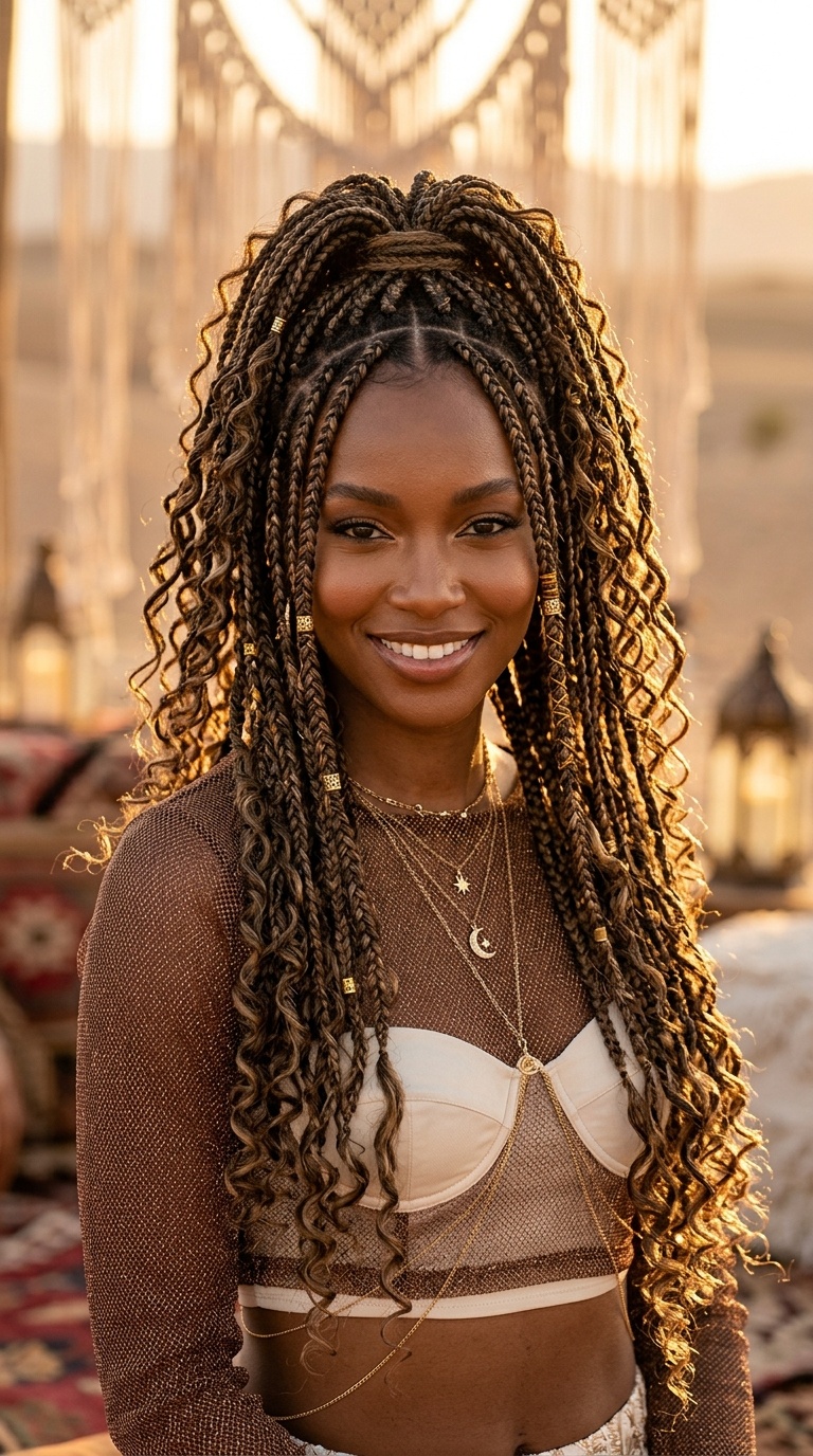Bohemian Box Braids Look