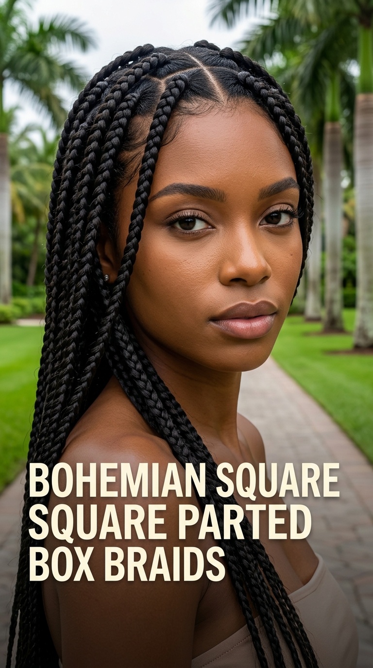 Bohemian Square Parted Box Braids