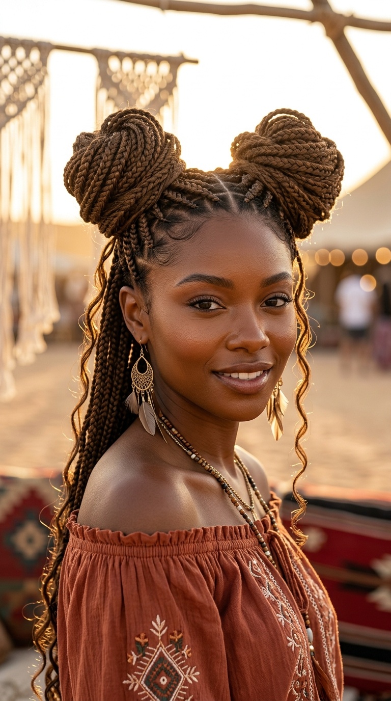 Boho Braids Space Bun Style