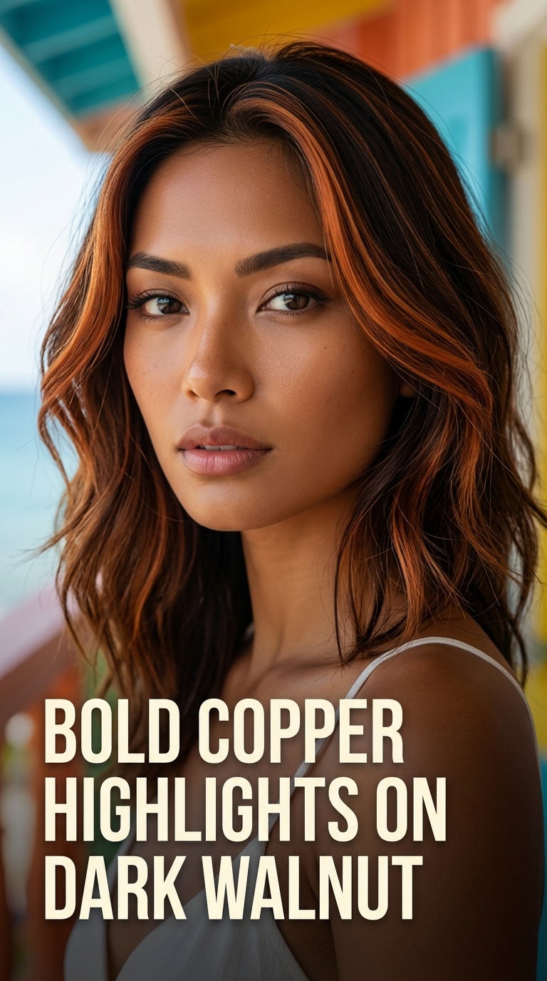 Bold Copper Highlights on Dark Walnut
