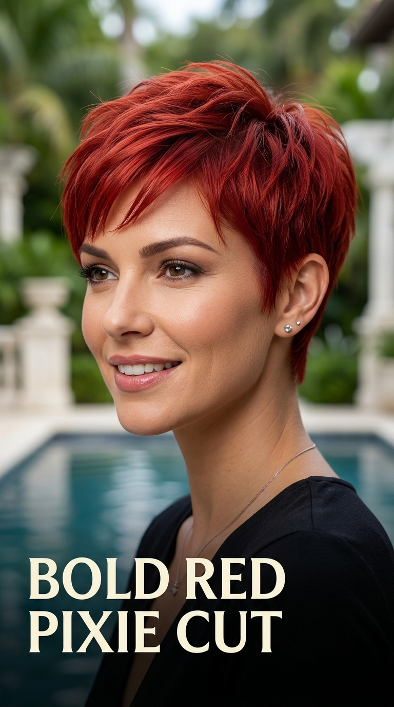 Bold Red Pixie Cut